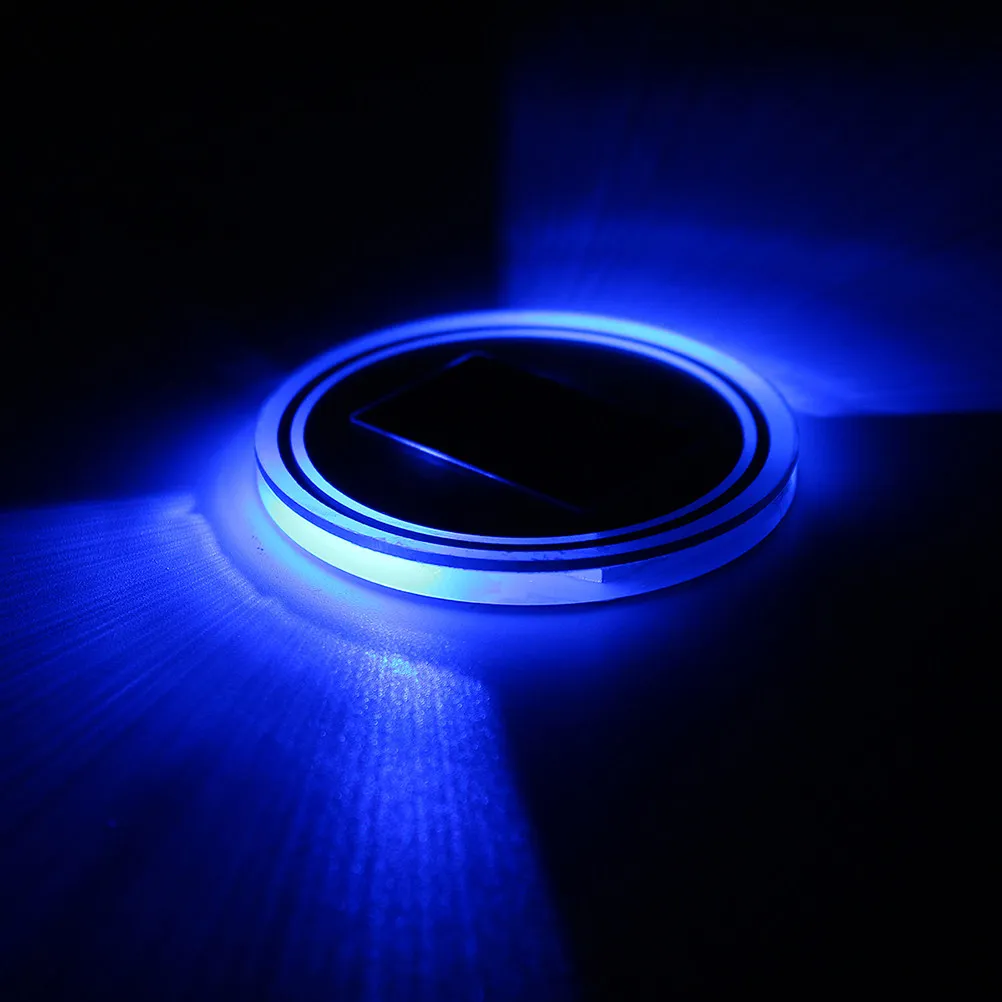 Eco Friendly Solar Rechargeable LED Car Cup Mat Vibration Sensitive Auto Illumination Night Time Drink Universal Fit