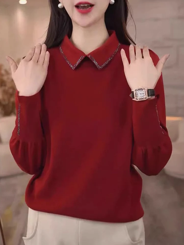 Faionable Winter Camere Maglieria Maglione tempestato di diamanti da donna Top dimagrante in lana Sli Versatile coreano Sle Lon...