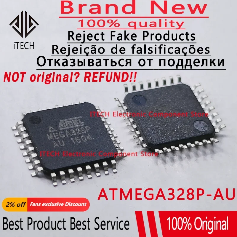 5pcs Original ATMEGA328P-AU ATMEGA328P ATMEGA328 ATMEGA IC MCU 8BIT 32KB FLASH 32TQFP 100% New IC Chip