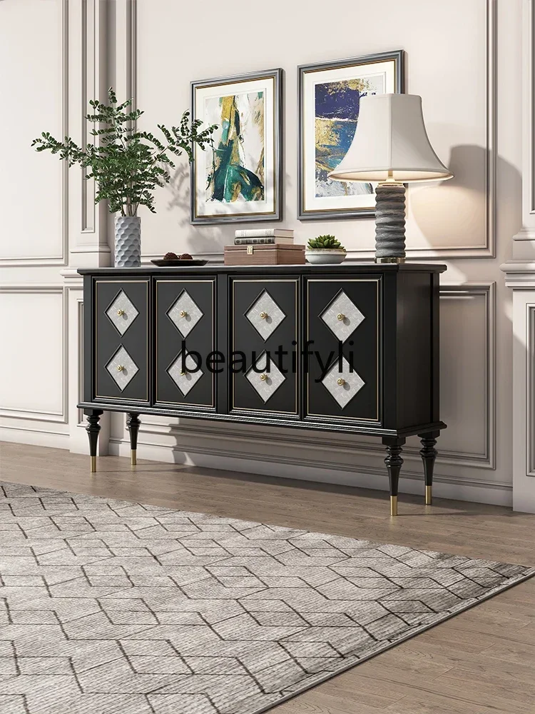 

S1S Retro dining side cabinet, living room multi-functional storage solid wood locker, natural shell new entrance cabinet