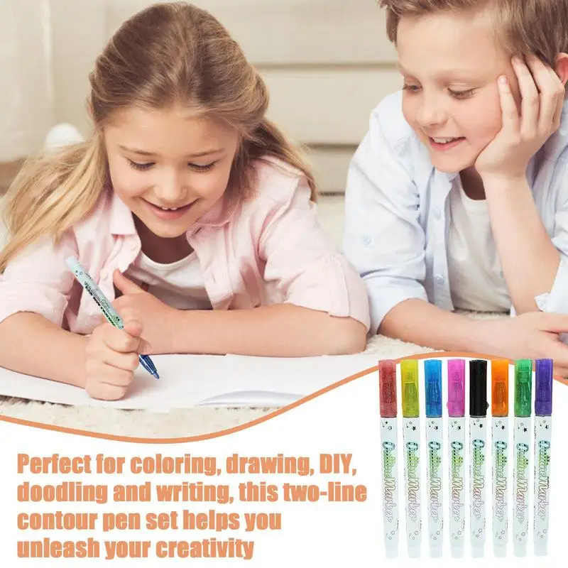 

Double Lines Outline Pens Glitter Doodle Double Lines Pen 8 Colors Shimmer Markers Drawing Pens Painting Supplies Drawing