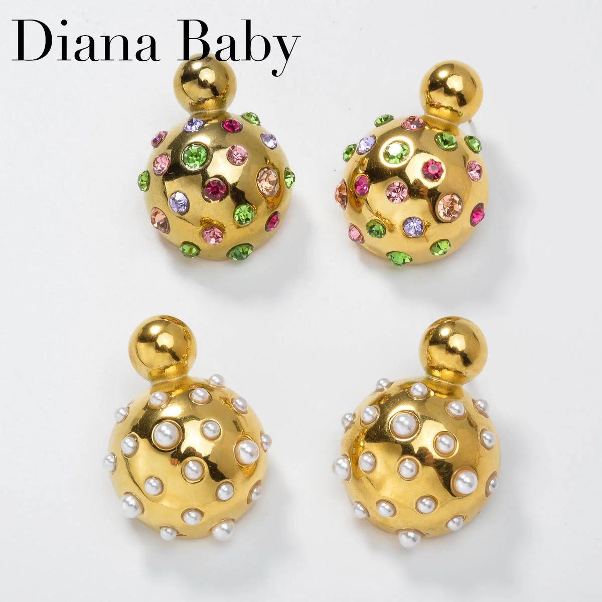 

Diana Baby Colorful Zircon Jewelry Earrings for Women 18K Gold Color Plated Stainless Steel Earring Acier Inoxydable Bridal