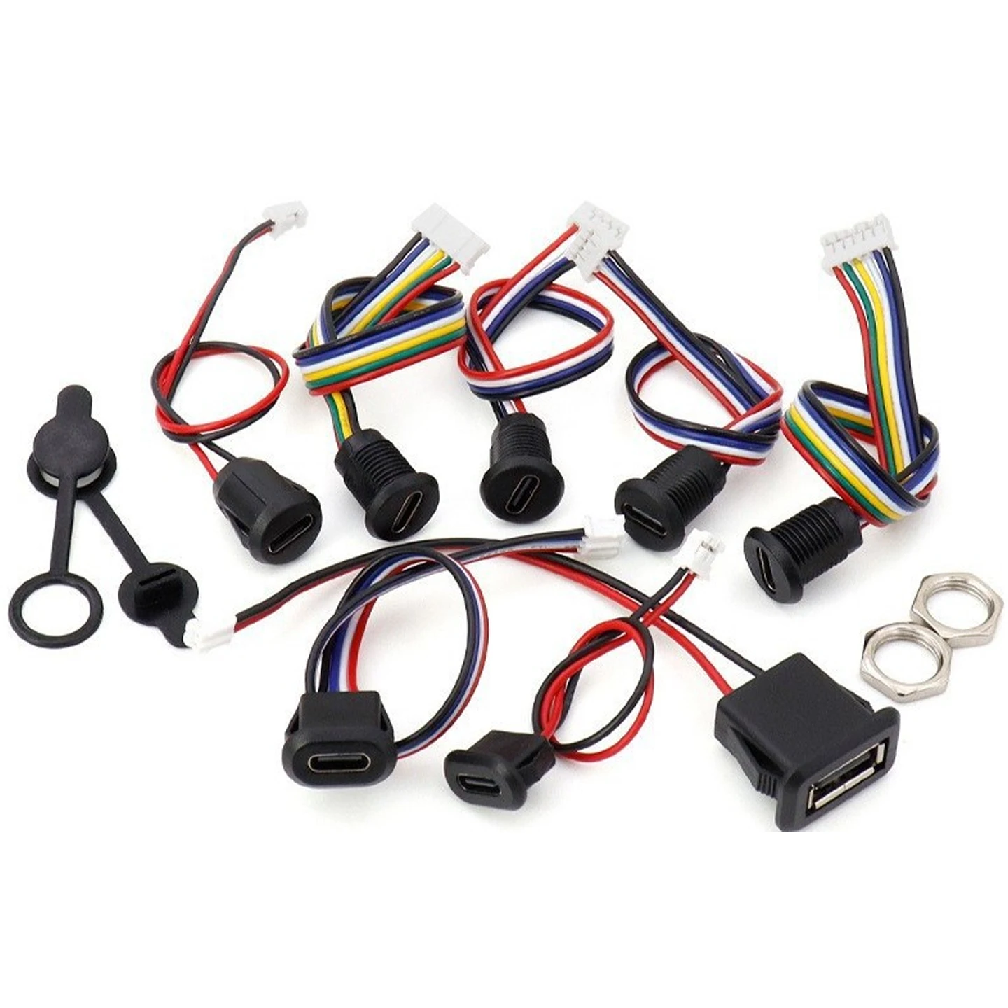 Type C Female Connector 2 4 5 6 Pin Threaded Panel Mount Waterproof PH2.0 Terminal 15cm Wire for Car Desk Lamp Charging DIY