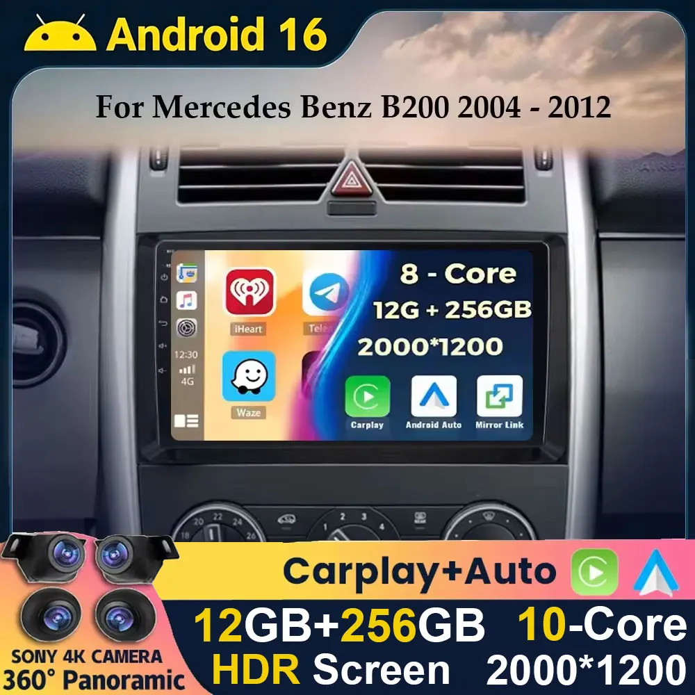 Android 16 Car Radio For Mercedes Sprinter Benz B200 Vito W639 Viano BClass W169 W245 W209 Multimedia Stereo Audio Carplay Auto