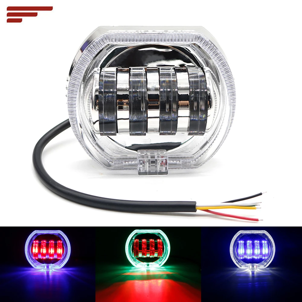 Universal Motorcycle Headlight Electric Vehicle  LED Front Large Light Angel Devil's Eyes 4 LED Car Lamp Spotlight