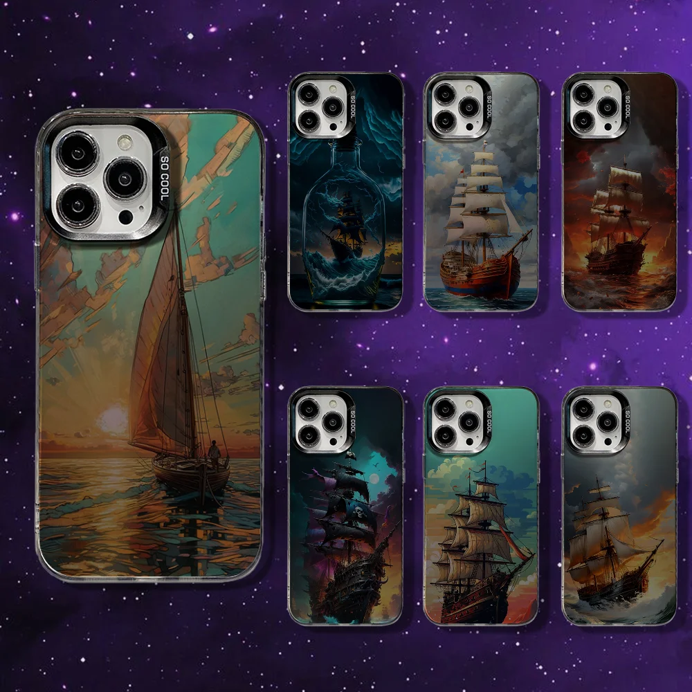 

Sailing Boat Art Paintings Phone Case For iPhone 16,15,14,13,12,11,Mini,Pro,MAX Pink Matte Silicone Cover