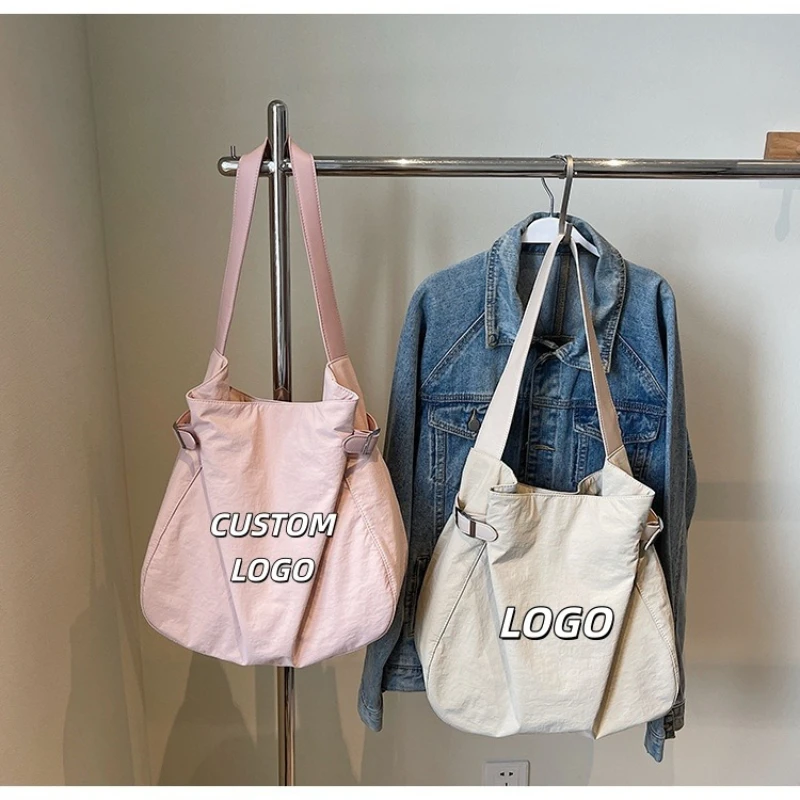 Custom Logo Women Large Capacity Soft Shoulder Bag Slouchy Tote Casual Daily Work Shopping Handbag Zipper Pocket Multi-color