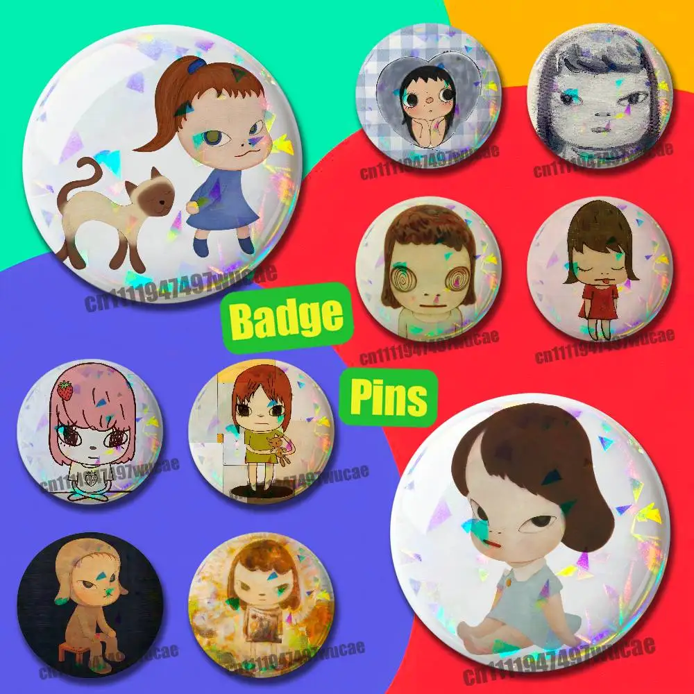 For Japan Yoshitomo Nara Badge Case Custom Pin Insignia Emblem Round Brooch Button Cosplay Laser Cover