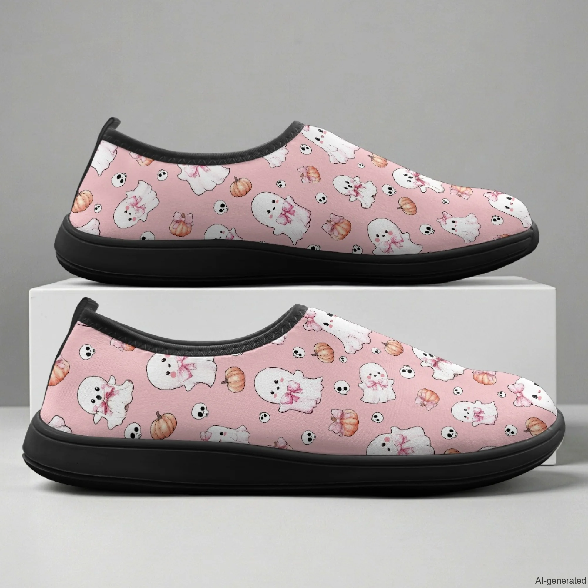 XIXIRIMIDO Walking Shoes Slip-on Wide-toed Shoes Board Shoes Work Shoes Casual Shoe for Woman Male Nurse Shoes Halloween Ghosts