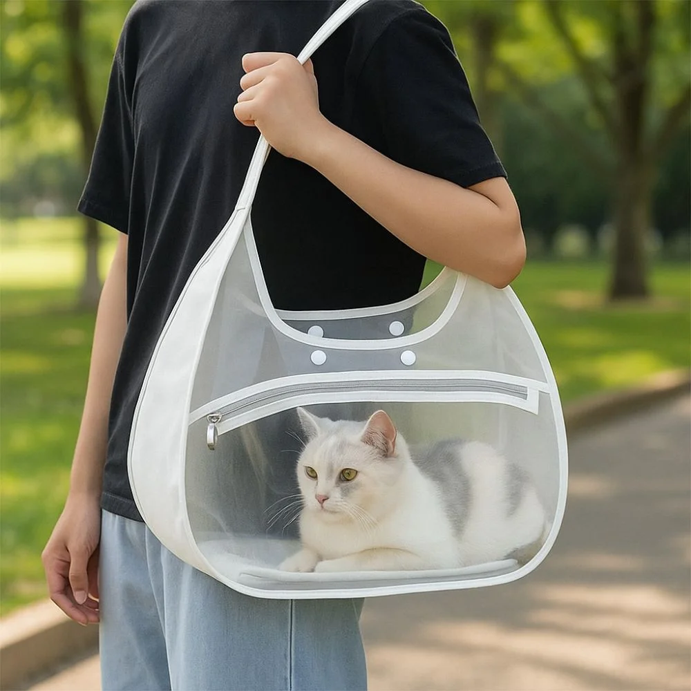 

Simple Fashion Breathable Pet Carrier Bag Nylon Large Space Portable Pet Bag Mesh Pet Handbag Outdoor Travel