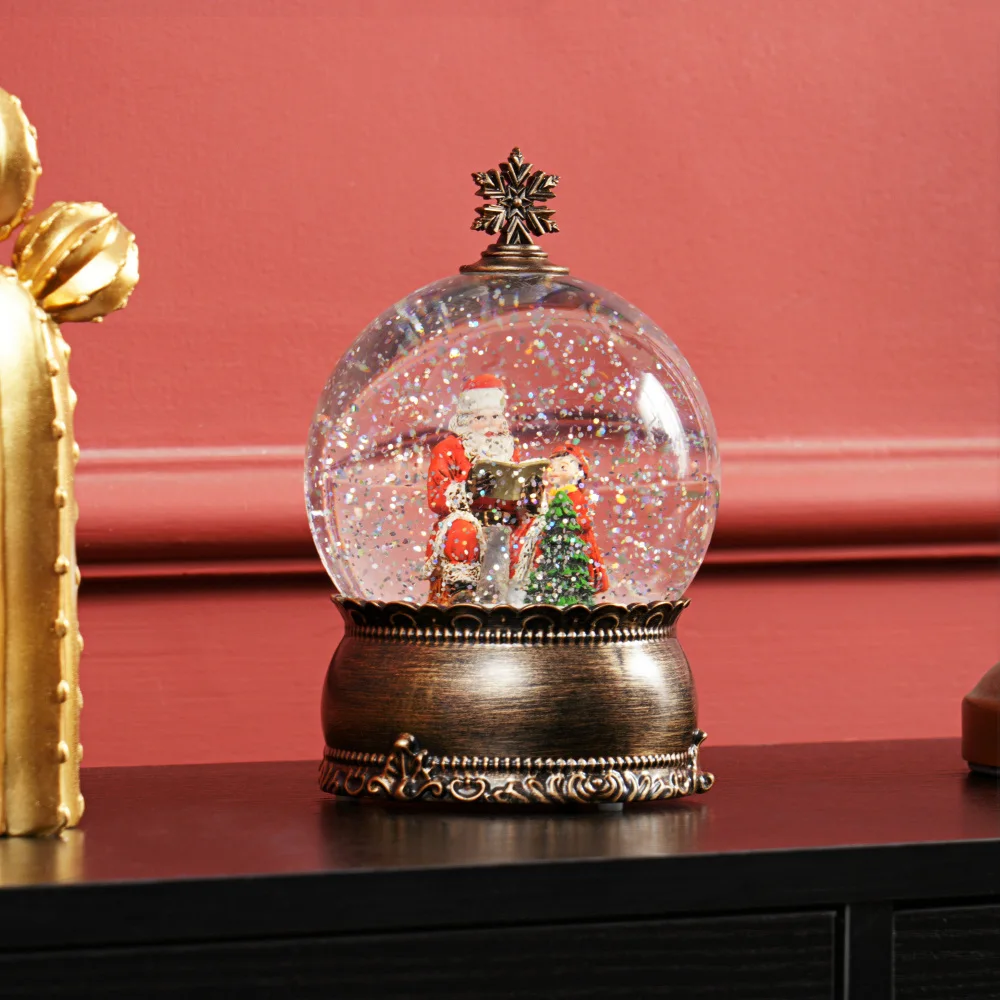 HOMCOM Christmas Snow Globe with Light, Musical Snow Globe with Swirling Glitter, Battery Operated Christmas Decoration