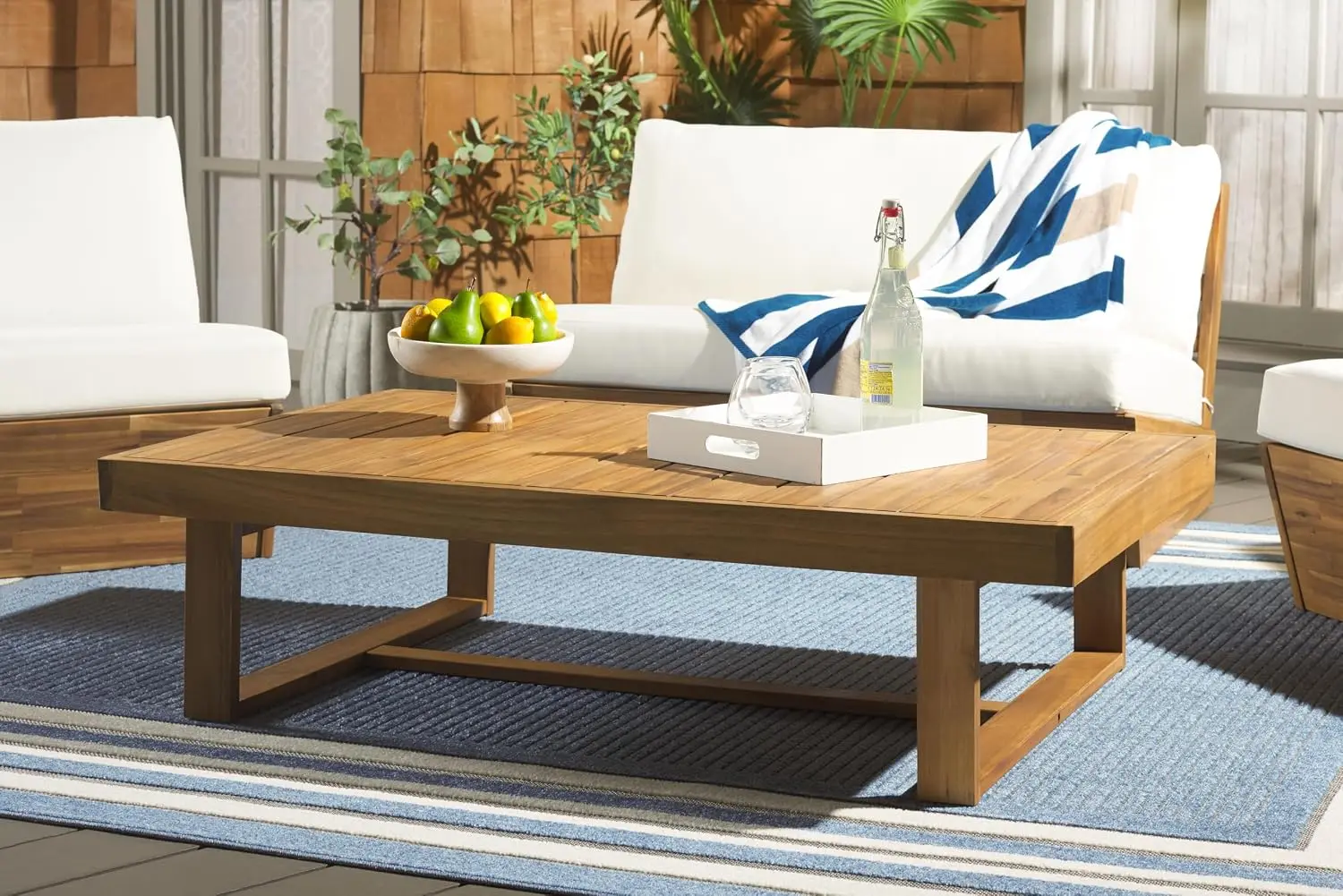 Outdoor - Duncan Natural Brown Slatted Top Solid Wood Coffee Table (PAT7331A)