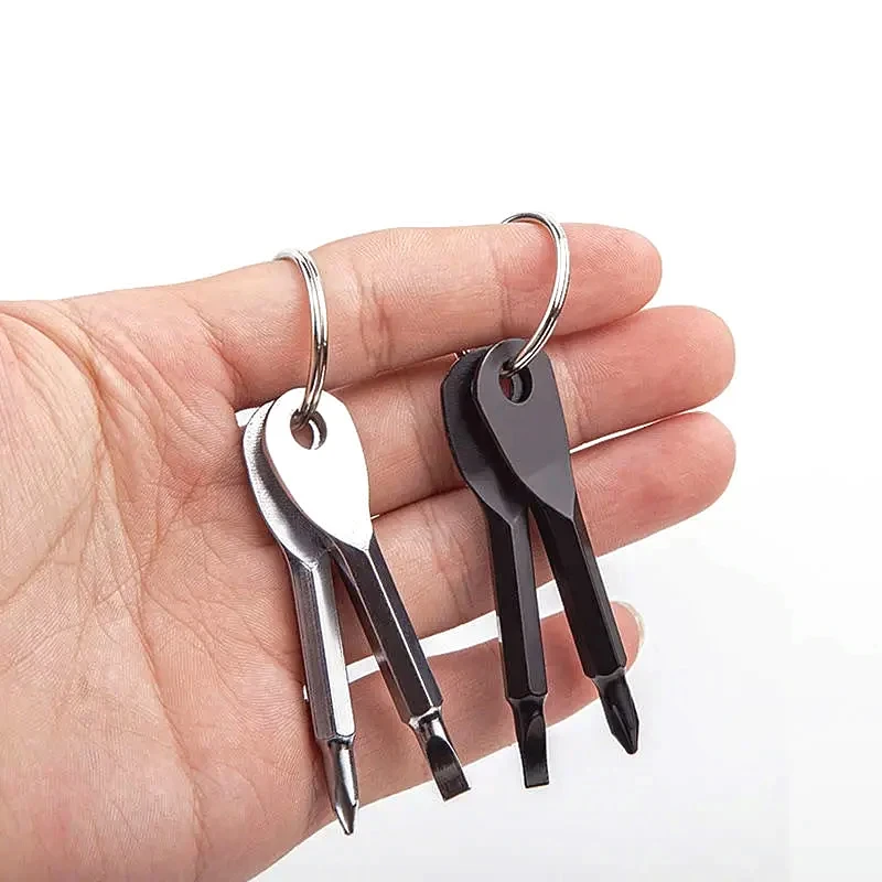 2pcs Portable Phillips & Slotted Screwdriver Key Ring Set - Multi-Functional Mini Pocket Repair Tool Gadget