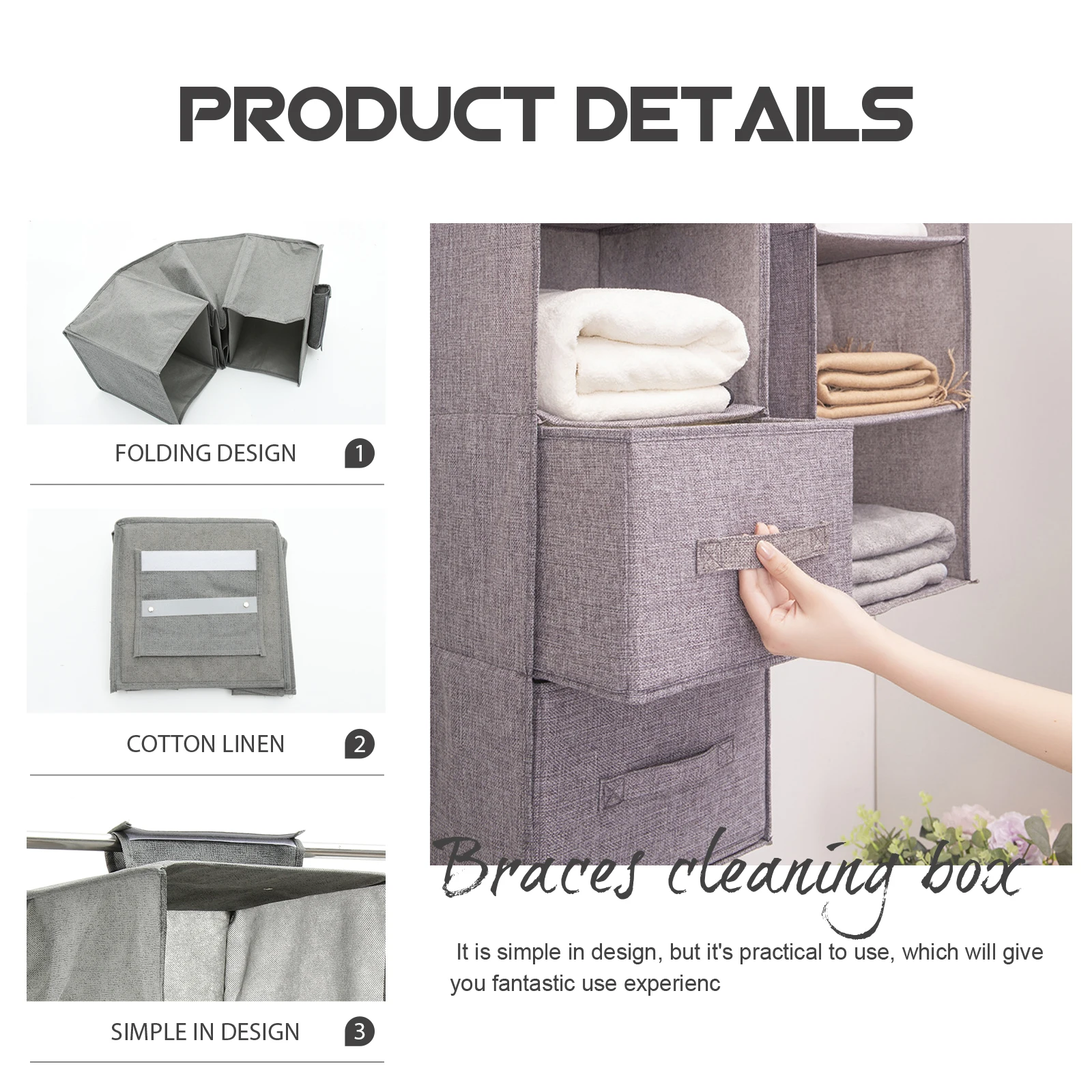 

Hanging Storage Bag Closet ganizer Breathable Cotton Linen Foldable Clothes Toy Wardrobe Portable Space Saving Practical