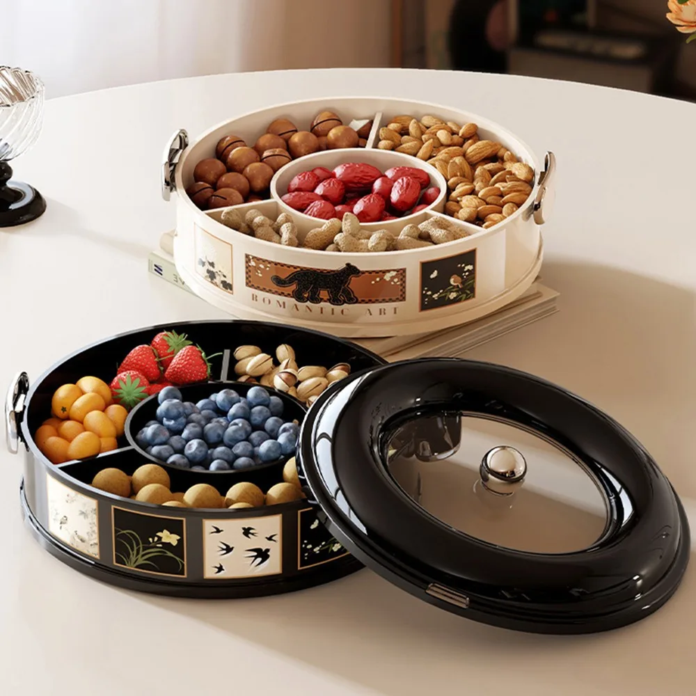 

Living Room Advanced Rotatable Candy Box Double-layer Medieval Style Household Fruit Platter Seal Nut Snack Nut Box