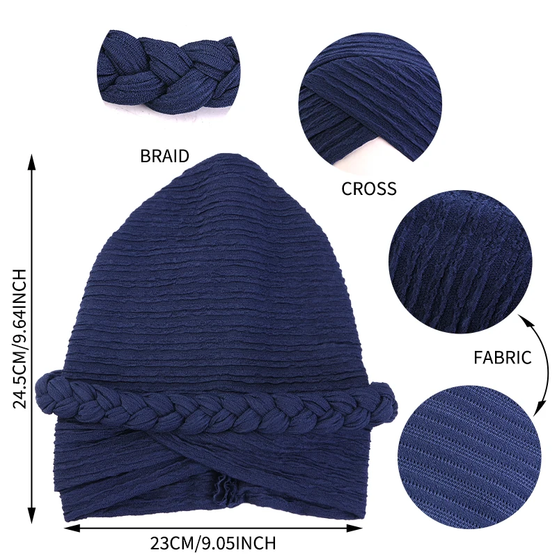 2 TEILE/LOS Solide Farben Frauen Böhmischen stil Handgemachte Geflecht Turban Kopf Wrap Twist Bandana Kopf Schal – Detail 2