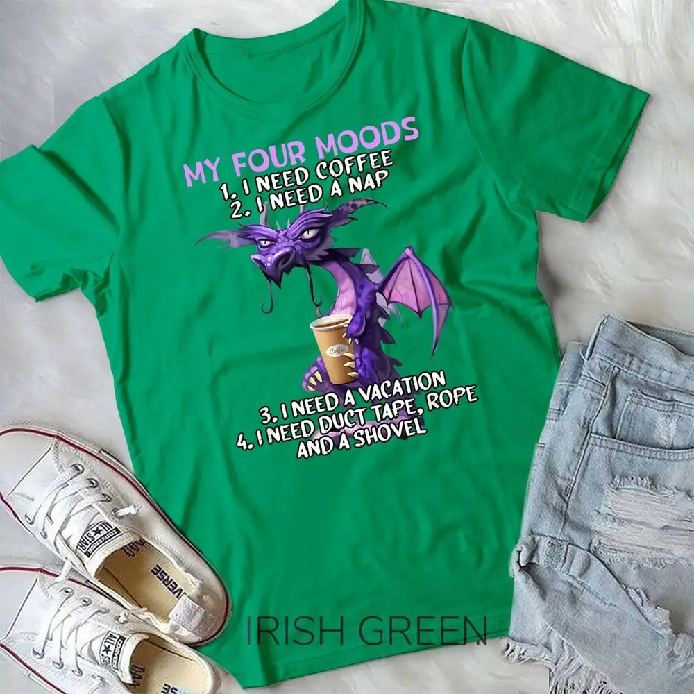 My Four Moods I Need Coffee I Need A Nap Dragon Coffee Lover Unisex T-shirt