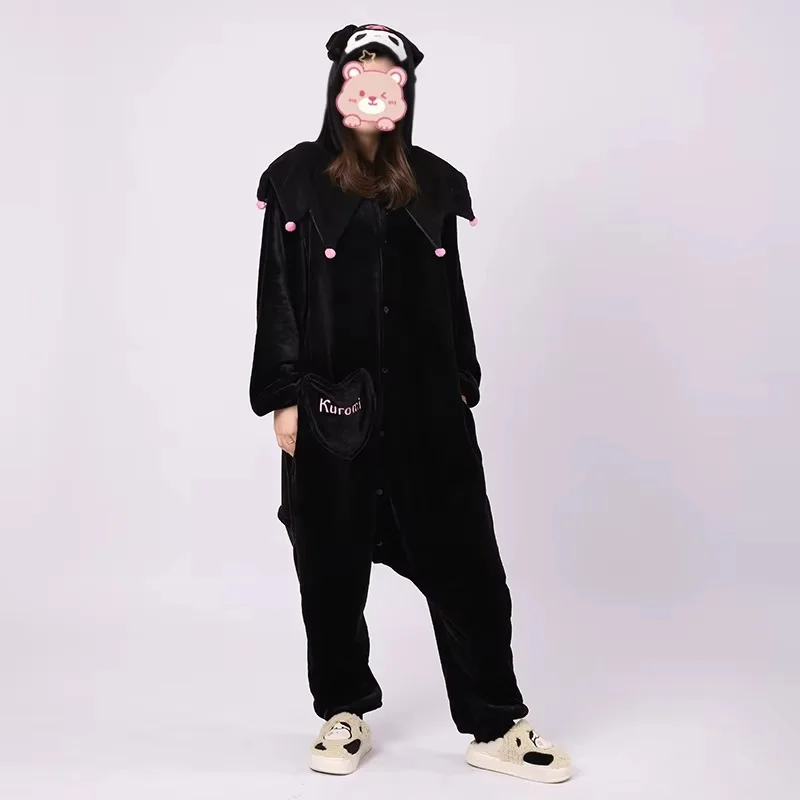 Kuromi Cosplay Clothing Women'S Warm Sleepwear Cartoon Onesies Christmas One-Piece Flannel Home Clothes Holiday Dressing Gift