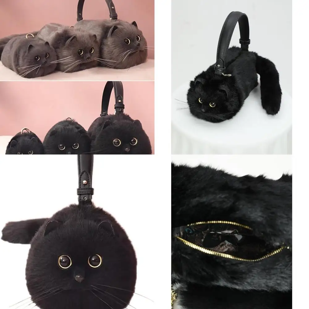 

Realistic Soft Faux Fur Puffy Cat Crossbody Bag for Women, Cosplay & Halloween