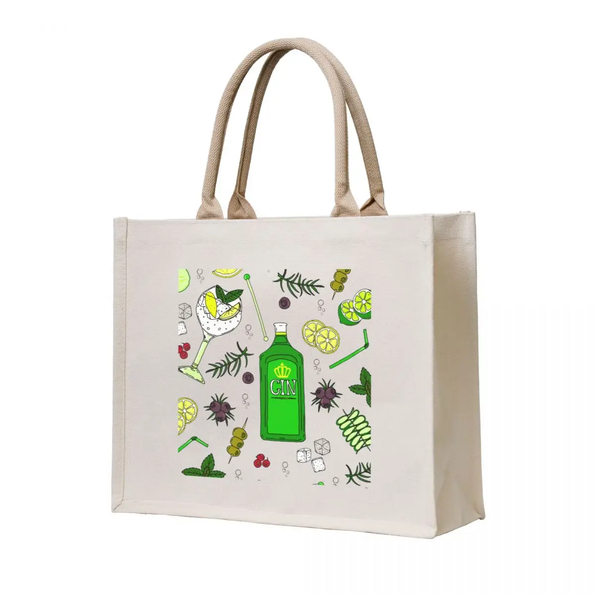 

Gin and Tonic Pattern Gin o'Clock Cocktails Tote Bag Canvas Big bag tote bags men shopping bag logo