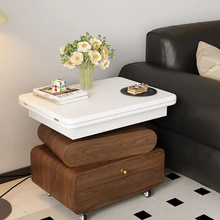French-Style Solid Wood Coffee Dining Table Lightweight Luxury Adjustable Height Multi-Functional for Small Spaces Use
