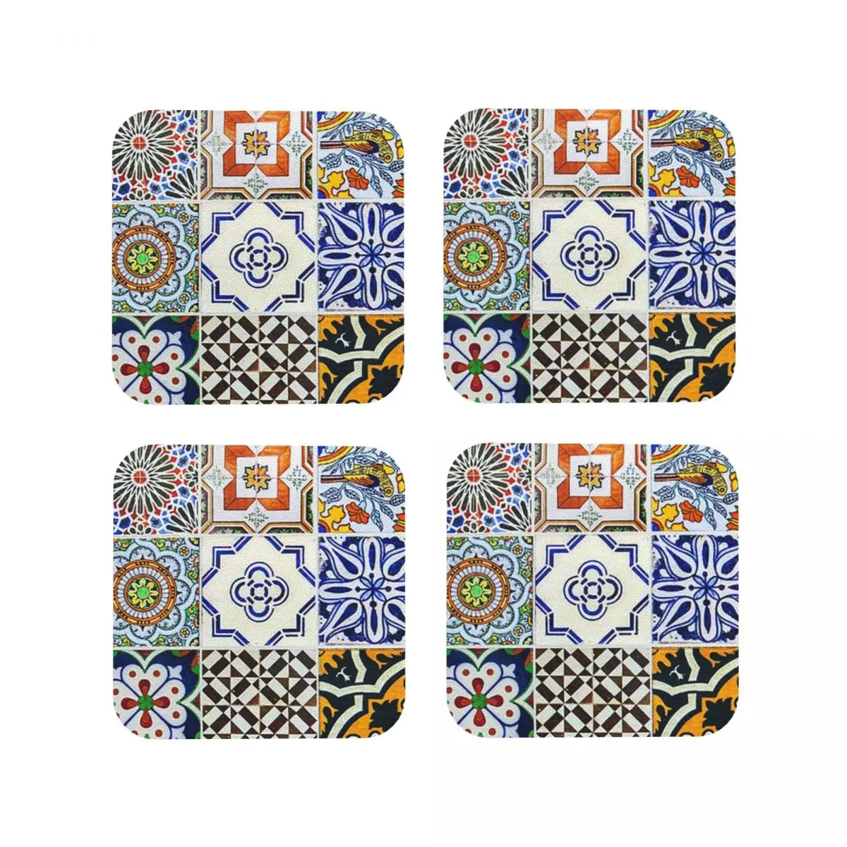 Colorful Portuguese Til Coasters Kitchen Placemats Waterproof Insulation Cup Coffee Mats For Decor Home Tableware Pads Set of 4