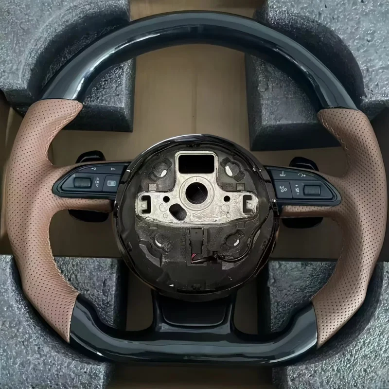 High Quality Piano Black & Brown Leather Custom Steering Wheel For Audi A3 8V A4 B8 B9 A5 2010 A6 C7 C8 RS3 Accessories