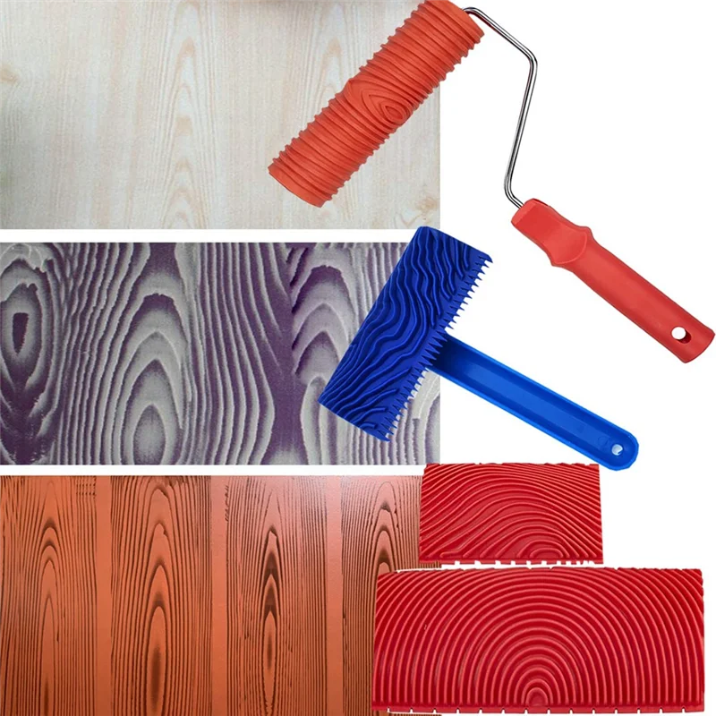 

Wood Grain Tools, 4Pcs Wood Grain Roller Painting Tools Texture Pattern with Handles Texture Tool Paint,For Wall Room