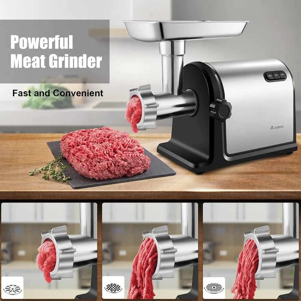 Electric Meat Grinder [3000W] Heavy Duty Stainless Steel Meat Mincer with 3 Grinding Plates, 3 Sausage Stuffer