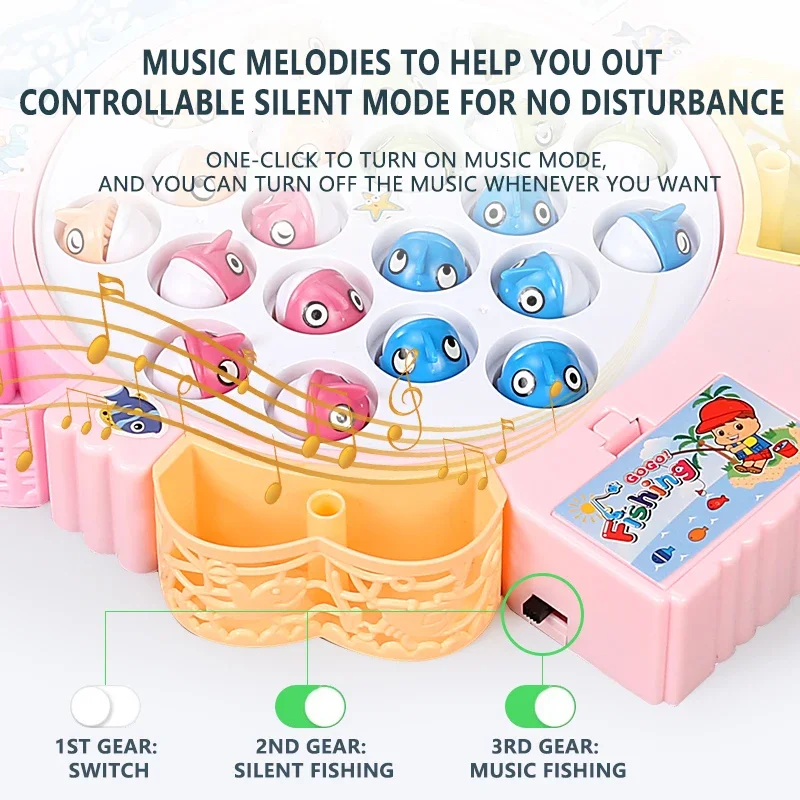 Giocattoli da pesca magnetici Gioco di pesca musicale rotante per bambini Regalo di compleanno e Natale Giochi interattivi genitore-figlio
