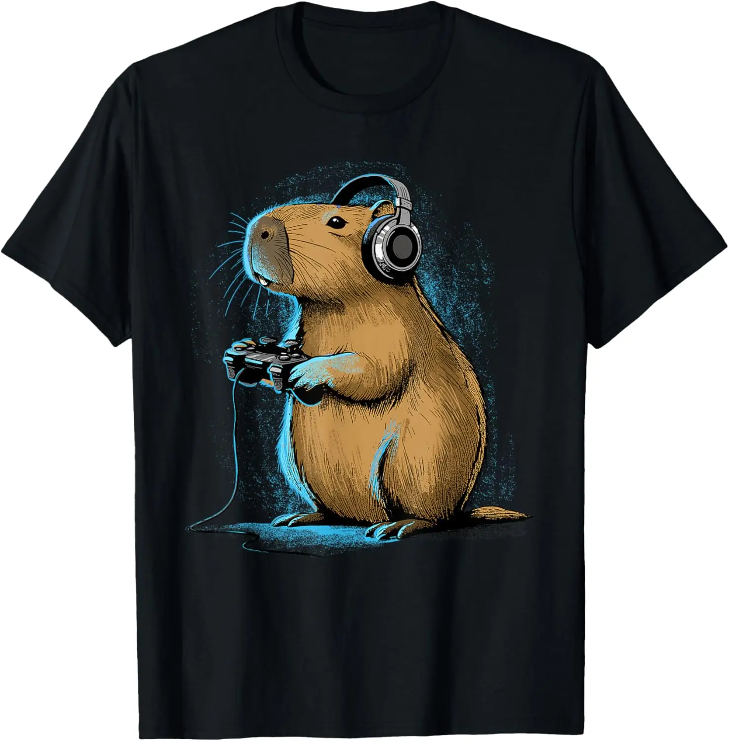 

Gamer Capybara Graphic Tee Funny Animal Video Games Lover Cotton T-Shirt
