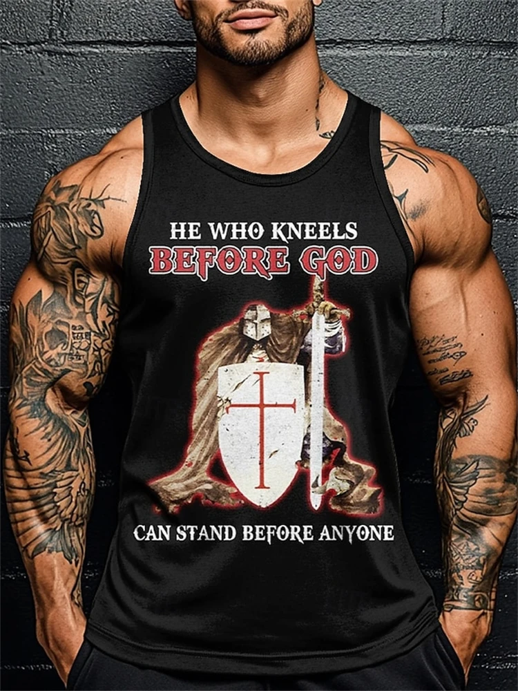 Summer Men's Fashion Knight 3D-Printed Sleeveless T-Shirt Hip-Hop Street Style Men's Tank Top Breathable Workout Tank Top