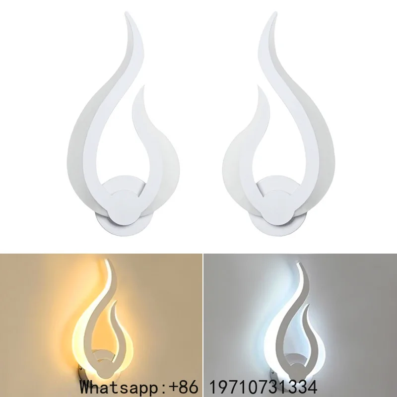 Creative Flame LED Modern Wall Lamp 12W AC85-265V Acrylic Touch Bedside Lamp for Indoor Corridor Bedroom Lighting