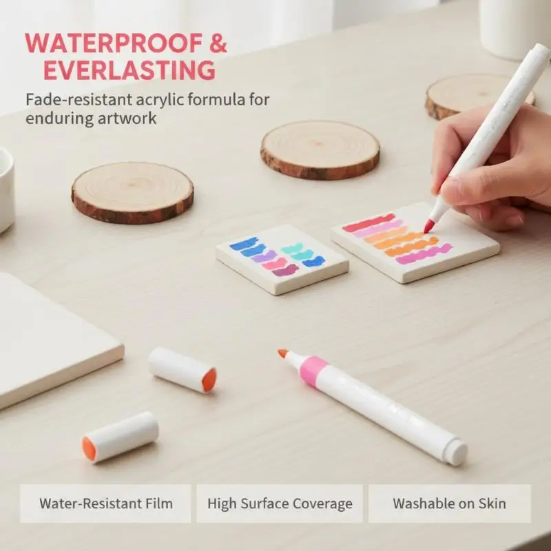 Acrylic Paint Marker Pens Water Resistant 12-60 Colors Set for DIY Graffiti Ceramic Mug Wood Painting Art
