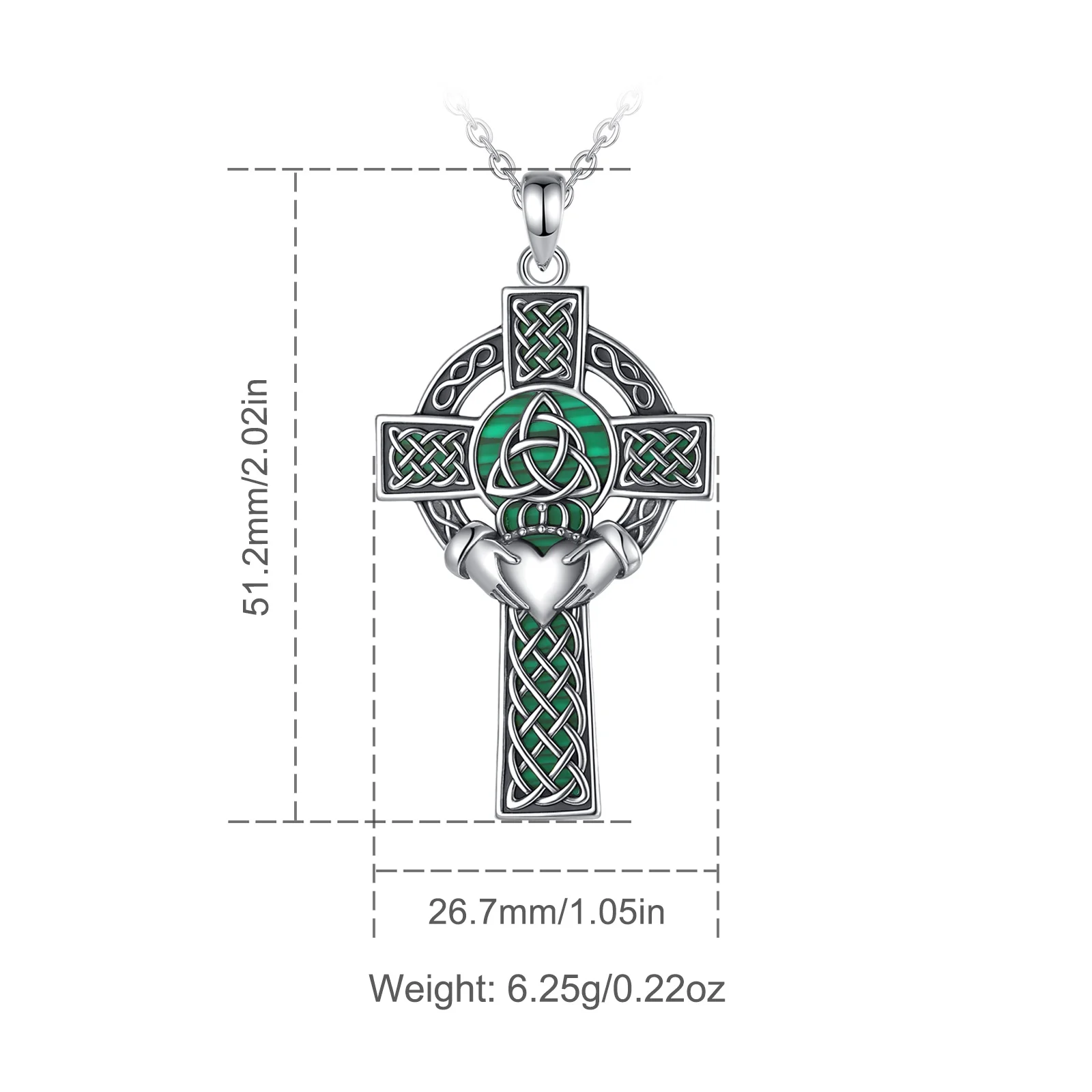 AEONSLOVE 925 Sterling Silver Celtic Cross Necklace Malachite Trinity Knot Claddagh Pendant Protection Amulet Irish Jewelry Gift