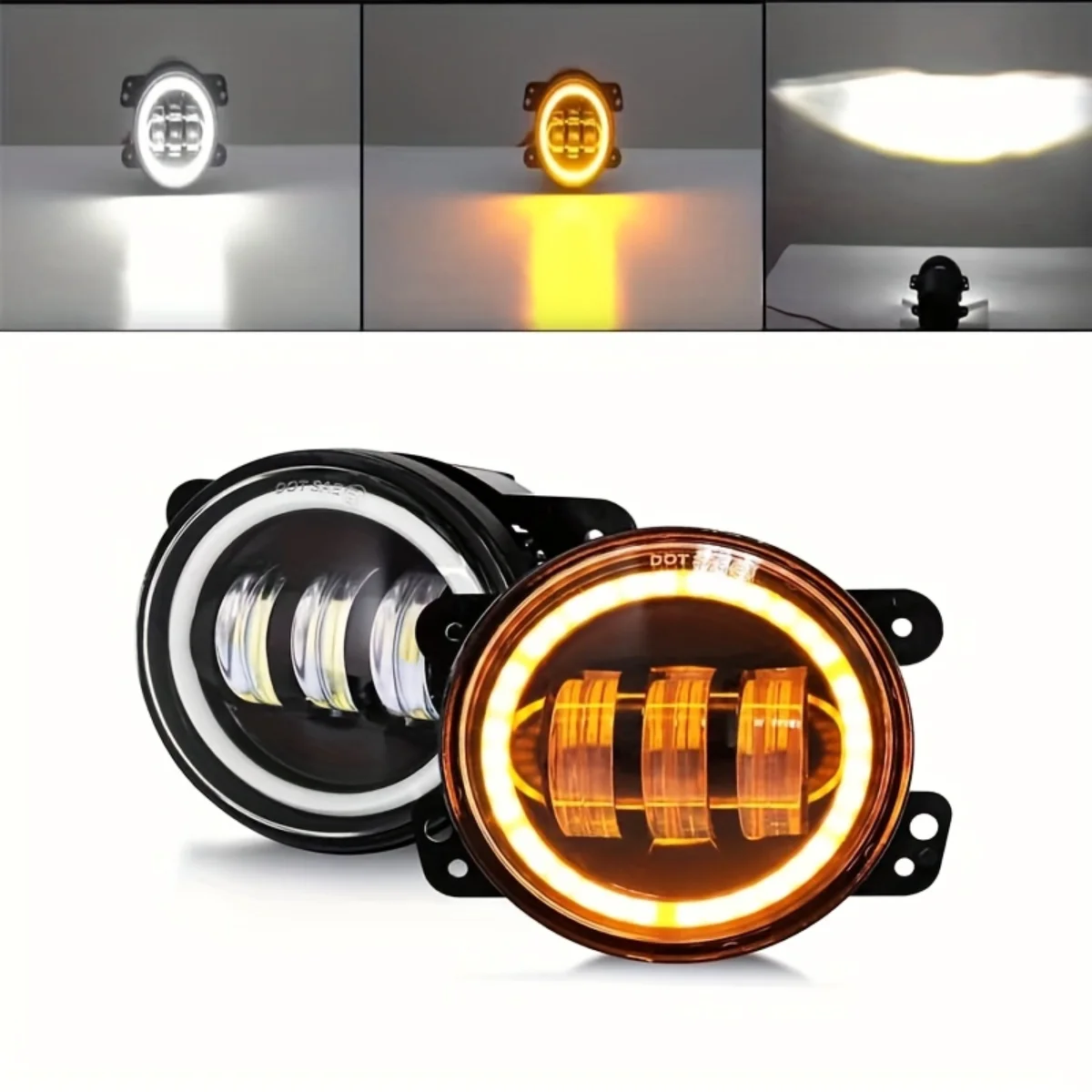 2 Pcs Round 4 Inch LED Fog Lights With White Halo Ring DRL Off Road Signal Lamp 60W For Jeep Wrangler JK TJ LJ Dodge Chrysler