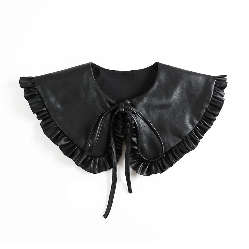 

Women Imitation Leather Black False Collar Shawl Korean Vintage for Doll Ruffled Necklace Shoulder Wrap Short DropShipping