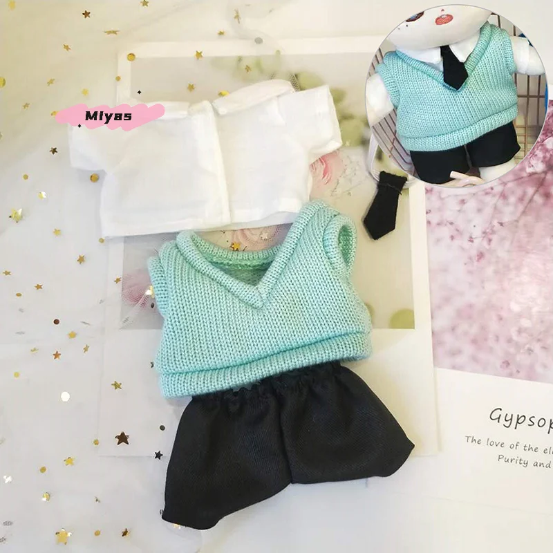 3Pcs/Set Doll Clothes for 20cm Idol Plush Dolls - Stuffed Toy Outfit with Shirt Sweater Pants Korea Doll Accessories