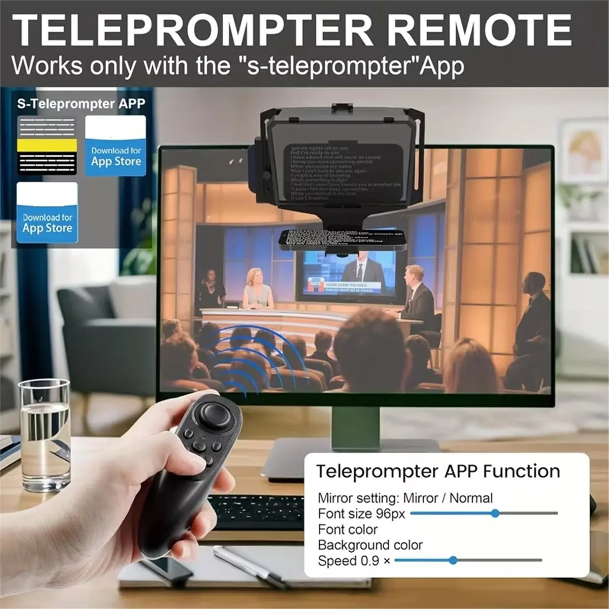 7.5 Inch Portable Teleprompter, Handheld/Desktop/Monitor Mode, Supports Remote Control for Smartphone Tablets Camera