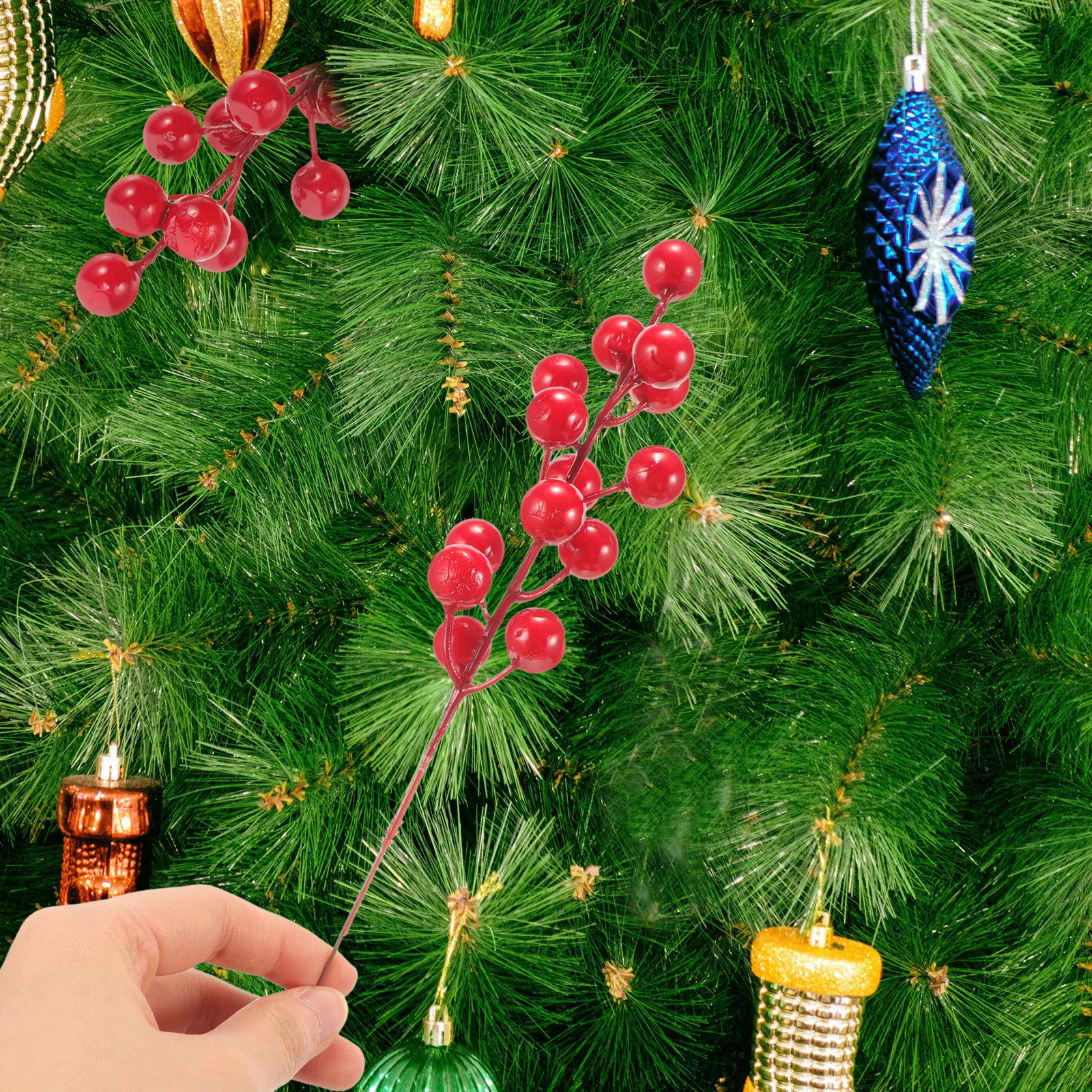 

12pcs Red Berry Stems Artificial Fake Berry Branches For Home Decor Christmas Party Bouquet Decoration Simulation Flower Vase