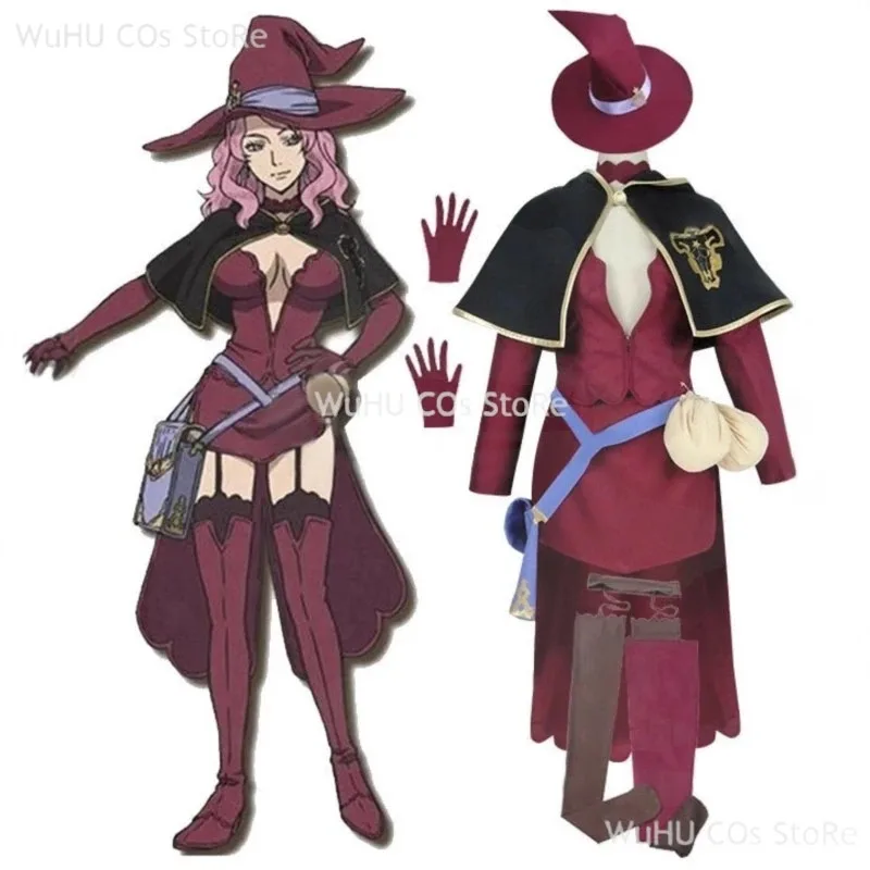 أزياء أنيمي بلاك كوس كلوفر فانيسا التأثيرية للنساء والفتيات لحفلات الهالوين كرنفال اينوكا فساتين شعر مستعار قبعة لعب الأدوار الدعامة