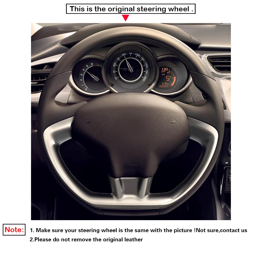 Black Faux Leather Car Steering Wheel Cover for Citroen C3 2010-2015 DS 3 DS3 2010-2022