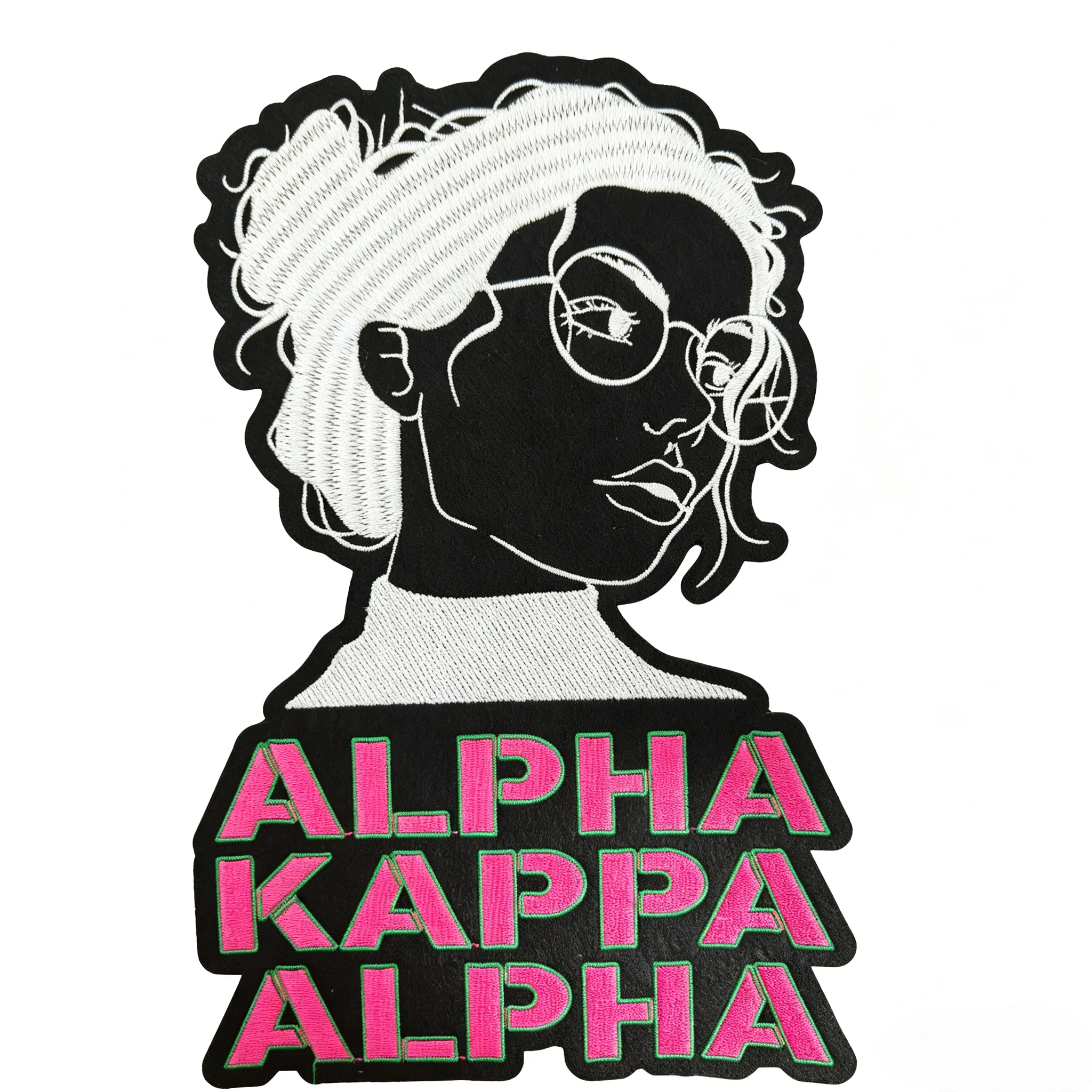 Parche Bordado de la Hermandad Alpha Kappa Alpha, Silueta de Mujer Negra, Aplique Termoadhesivo con Letras Rosas y Verdes para Ropa