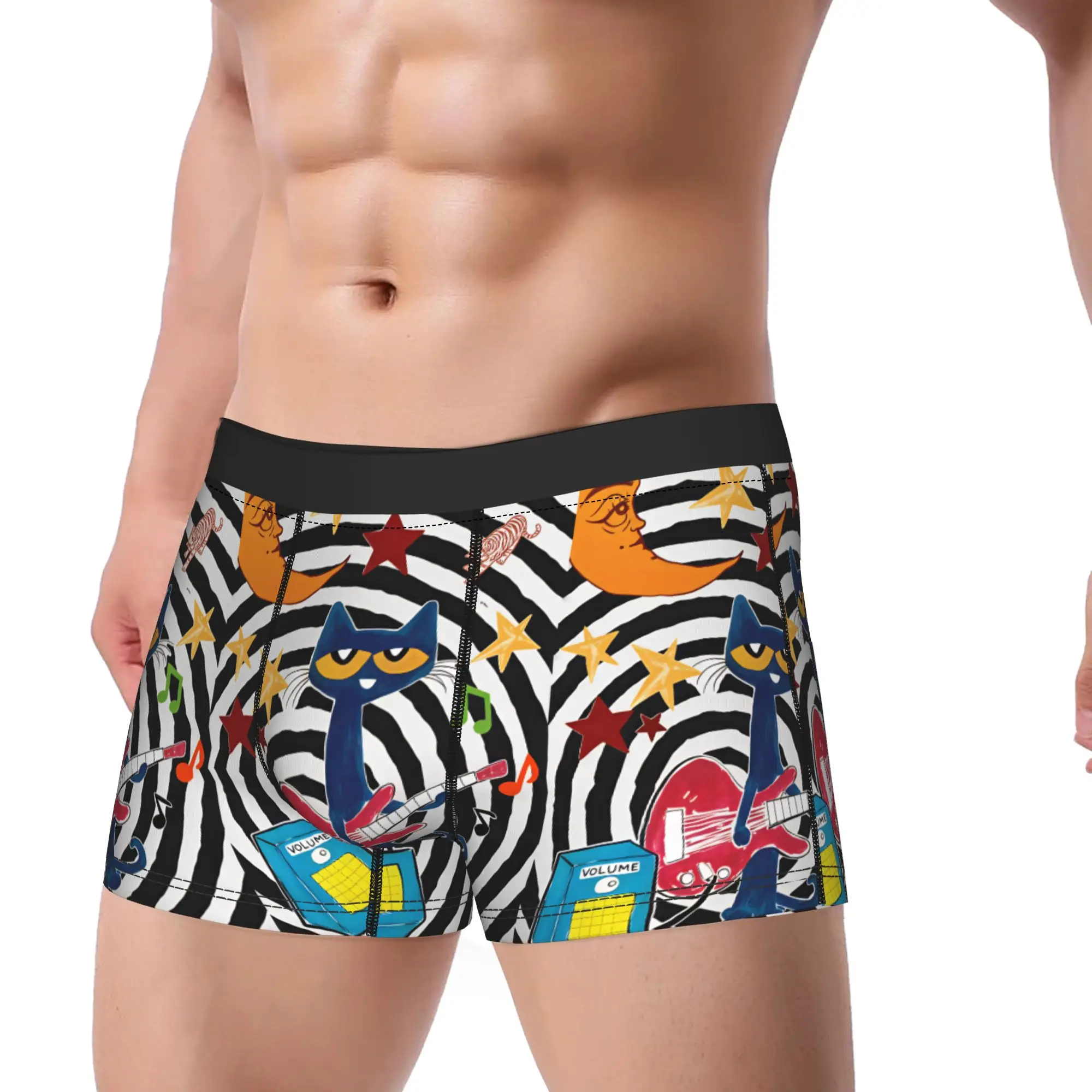 Pete The Cat Stars Comic Underwear  Design Boxershorts Quality Men Panties Sexy Soft Boxer Brief Gift Idea
