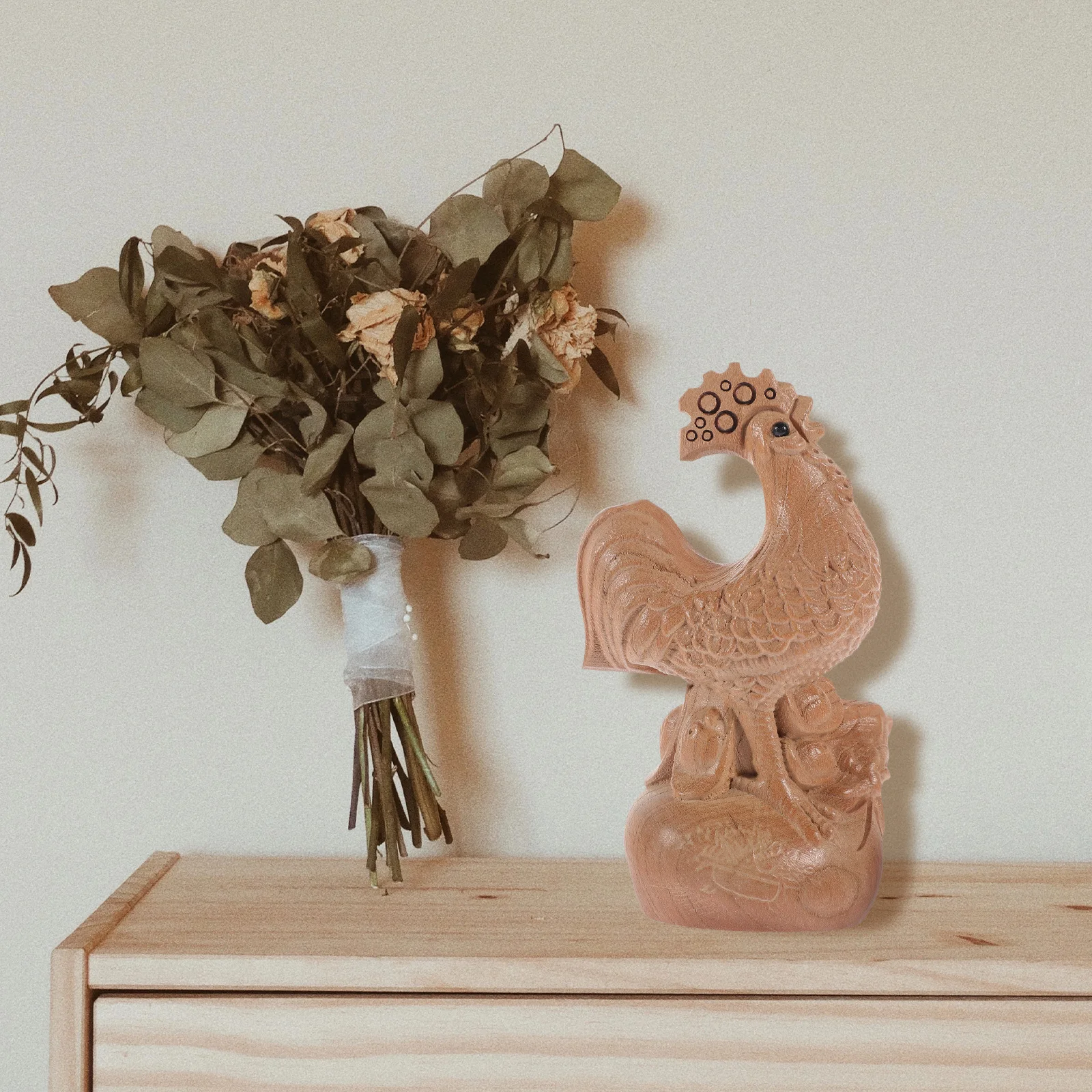 

Wooden Rooster Ornament Chic Design Long Lasting Material Special Gift Idea Wooden Chicken Statue Wood Chicken