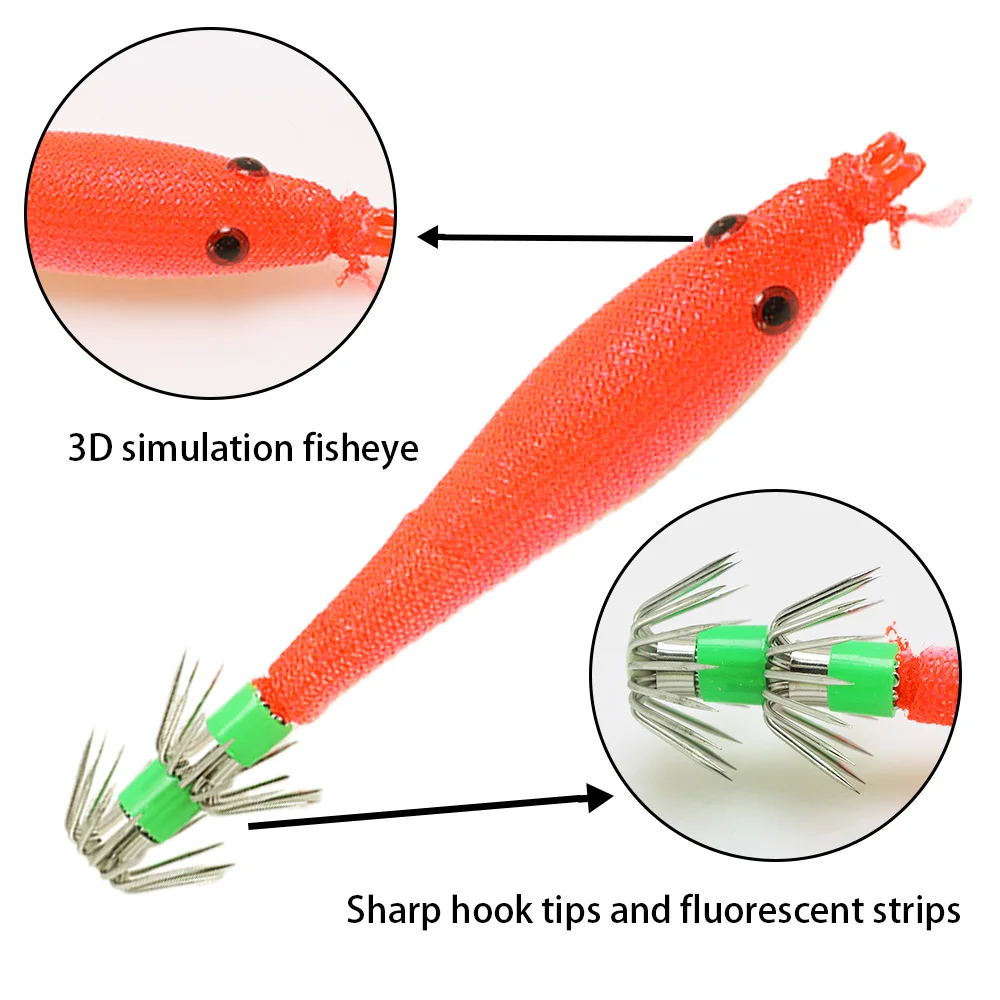 Glow-in-Dark Soft Squid Jig Lure with 3D Lifelike Simulation Fish Eyes And Sharp  Metal Umbrella Hook for Night Fishing image 3