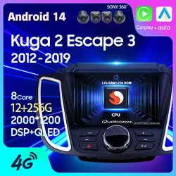 Android 14 Car Radio For Ford Kuga 2 Escape 3 2012 2013 - 2019 Carplay Auto Multimedia GPS 360 Camera Player Stereo 2 Din Video