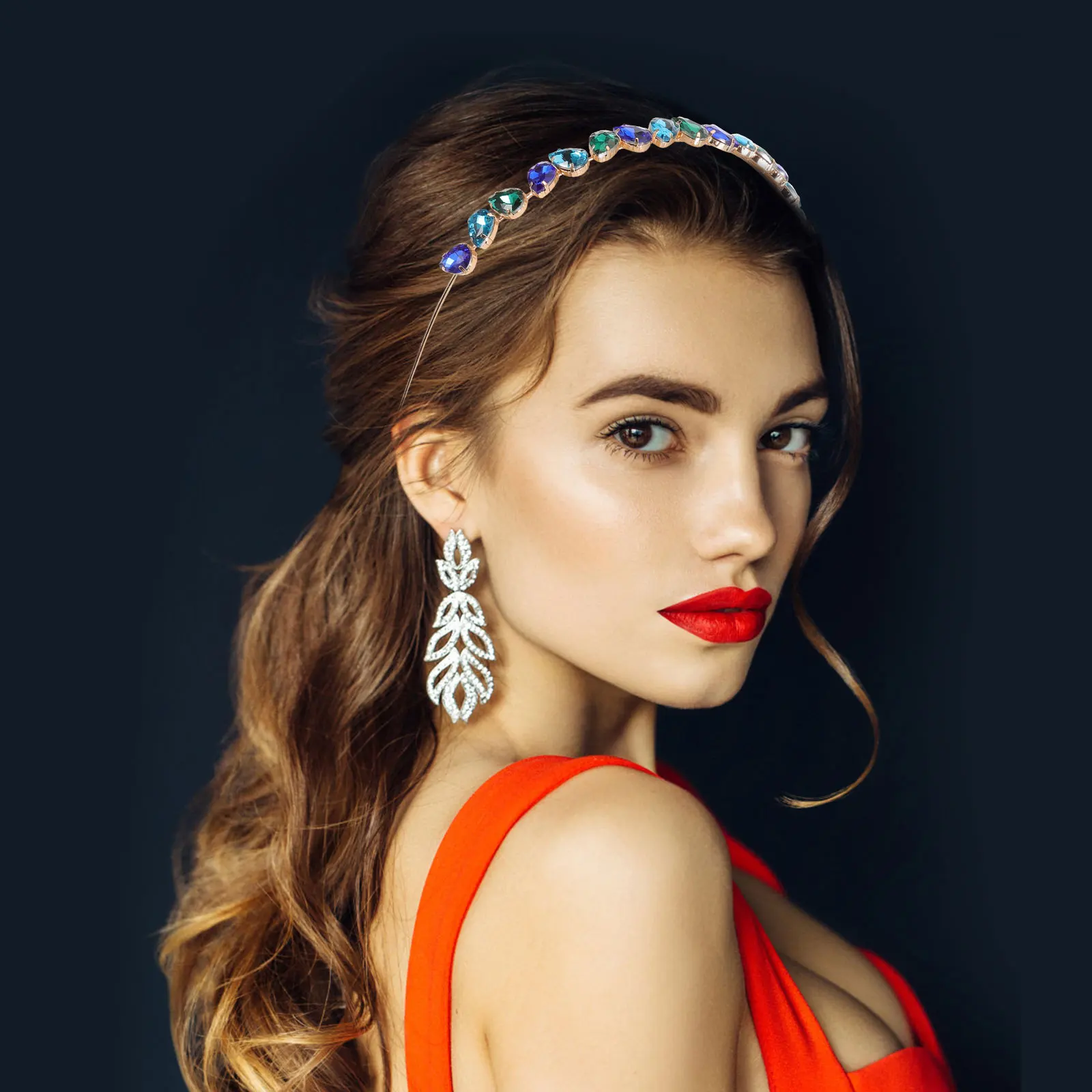 

Glass Brick Hair Clip Headband Elegant Hoop Rhinestone Fashion Simple Women Woman