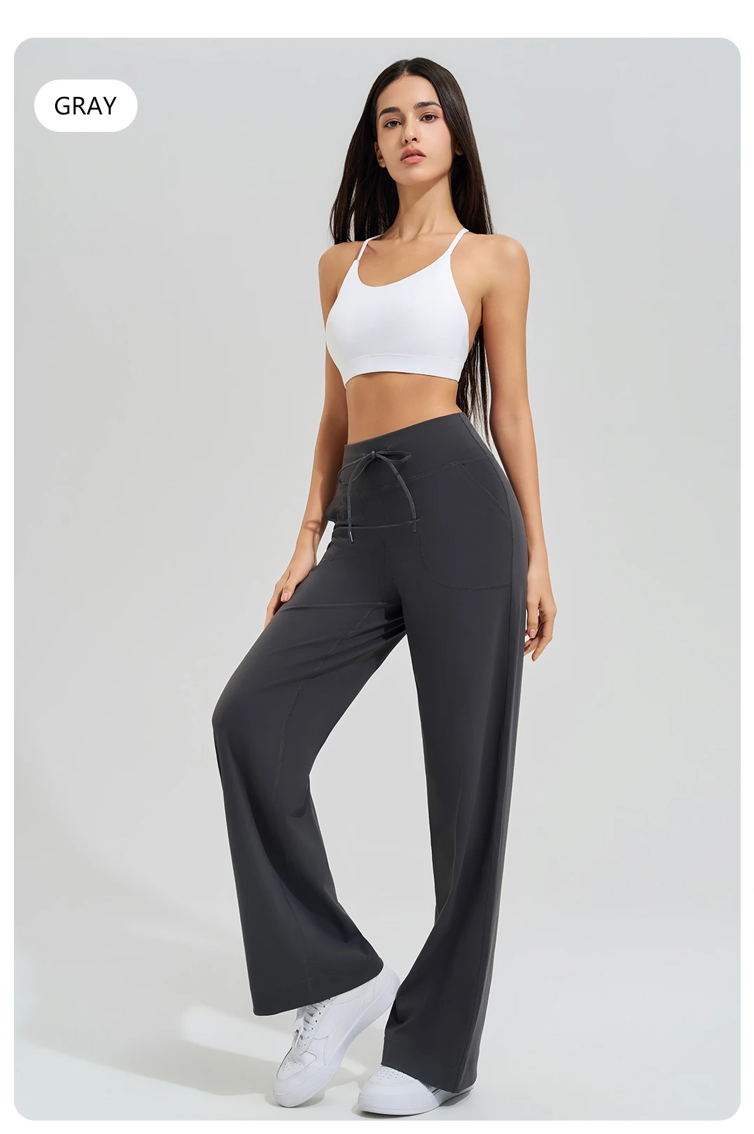Damen-Yogahose mit hoher Taille, für Fitnessstudio, lockere Lauf-Yogahose, doppelseitig gebürstet, mit Taschen, Hosen, Krawatten – Detail 19