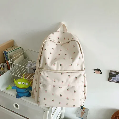 Imagen 1 del producto Mochilas de lona de estilo pijo, bolsos de hombro para mujer, mochila impermeable de nailon para estudiantes, mochila con estampado Floral a la moda